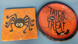 Napkins &amp; Plates Halloween Party Spider Bats Black Orange Trick or Treat - $13.99