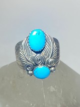 turquoise ring Navajo southwest feathers spiral sterling silver women men size - £93.09 GBP