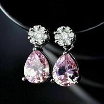 4.60Ct Pear Cut Sapphire &amp; Round Diamond Drop Dangle Earrings 14K White Gold Fn - £71.42 GBP
