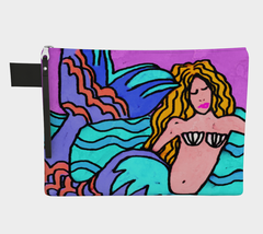 Funky Abstract Art Mermaid Canvas Wristlet Clutch Bag Purse Carry All Pouch - $45.00