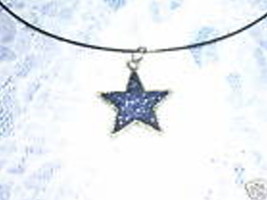 Wild Dazzling Deep Purple Glitter Star Shaped Pewter Pendant 18&quot; Cable Necklace - £6.38 GBP