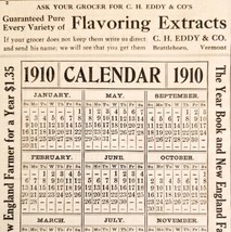 C.H. Eddy Flavoring Extracts Baking 1910 Advertisement Calendar Page ADB... - $29.99