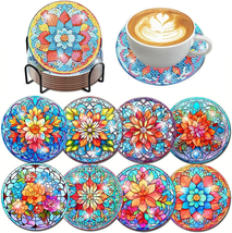 Mandala Diamond Painting Coasters Kit with Holder,Cork Wooden Pad+Board Double L - £15.17 GBP