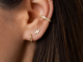 Small Ear Cuff Delicate Ear Wrap 18K Gold Plated CZ Dainty Ear Cuff No P... - £10.95 GBP