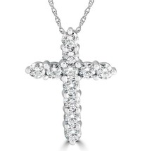 3Ct Round Cut Real Moissanite Cross Pendant Necklace Chain 14K White Gold Plated - £83.11 GBP