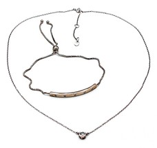 Rose Gold Over 925 Sterling Silver Crystal Necklace with RG Tone Bracelet - £21.67 GBP
