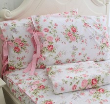 Fadfay Cotton Bed Sheets Set, 4-Piece Queen Size Rose Floral Bed Sheets. - £86.29 GBP