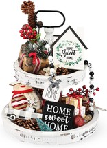 Christmas Tiered Tray Decor Farmhouse Decor White Rustic Modern Home Decorative - £28.69 GBP