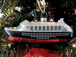 Pottery Barn Cruise Ship Christmas Ornament Glass Travel Nautical Boat Gift Idea - £17.29 GBP