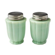 Pioneer Woman Timeless Beauty Salt Pepper Shakers Jade Green Glass Metal Top NIB - $22.41