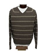 J.Crew 100% Lambs Wool V-Neck Sweater Pullover Brown Striped Mens Size XL - $352.66 MXN