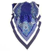 Shein Womens Smocked Bandana Tube Top L Blue Paisley Boho Handkerchief Hem - $12.90