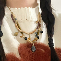Boho double layered beaded necklace, Sweater necklace for girls, Craetive - £23.70 GBP