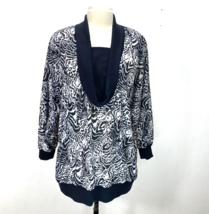 Vintage 80s Jersey Knit Top 22W Black White African Animal Print Zebra L... - $19.80