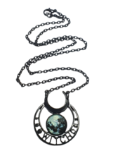 Collana Glowing Witch Moon Black 20&quot; Chain Glow Dark Wicca Pagan Goddess - £6.51 GBP