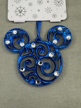 Disney Parks Mickey Mouse Icon Biue Color Filigree Ornament with Faux Ge... - $31.90
