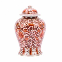 Beautiful Orange And White Twisted Lotus Porcelain Temple Jar 17&quot; - $386.09