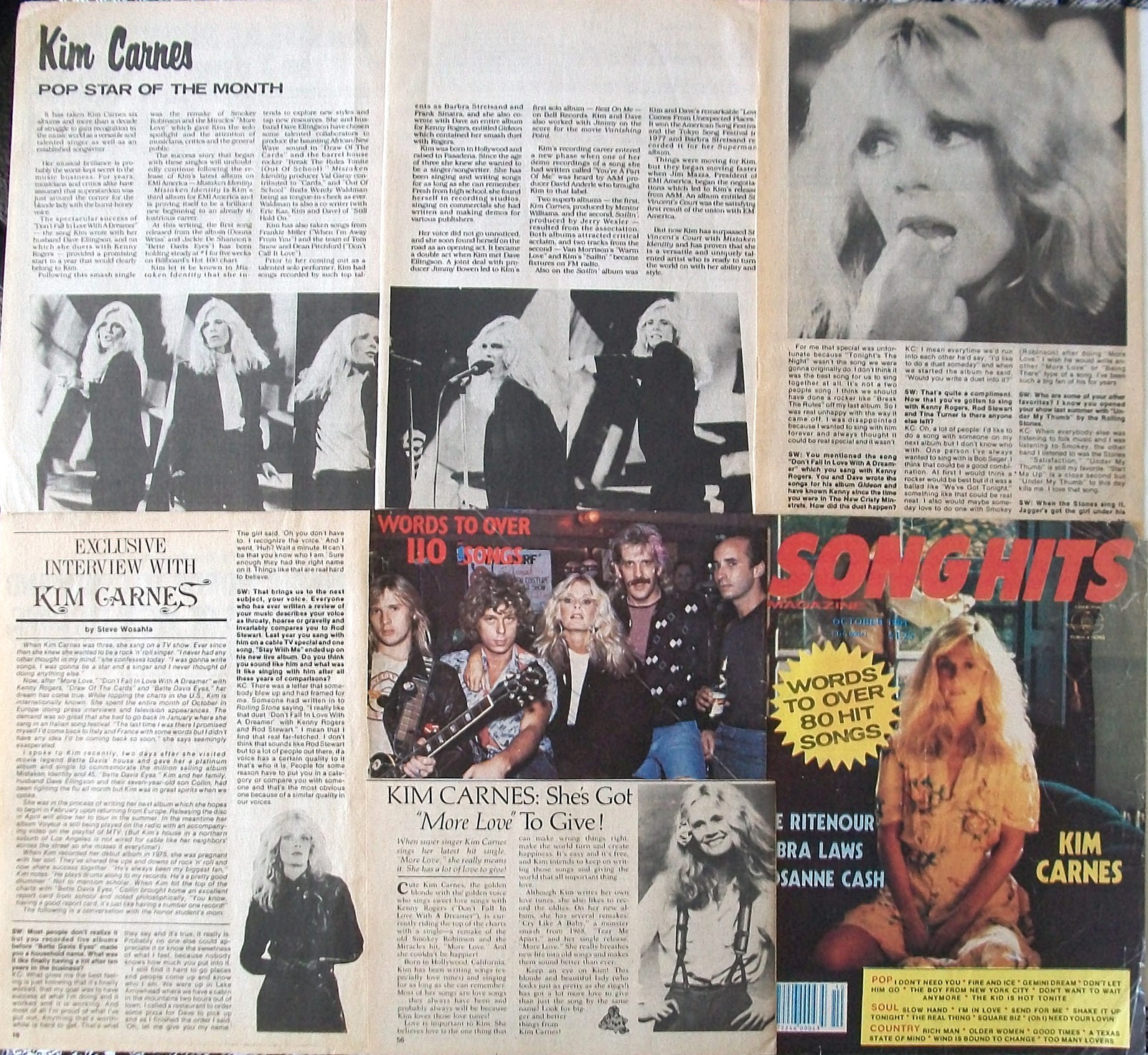 KIM CARNES ~ 12 Color and B&amp;W Vintage Clippings, Articles from 1979-1983 - $6.67