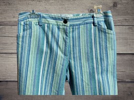 Elliott Lauren Ladies Blue Stripe Long Flat Front Pants Belt Loops Pockets 4 - £23.00 GBP