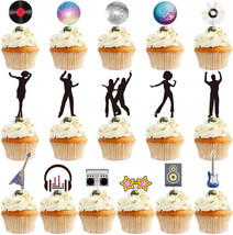 48PCS 70S 80S Disco Ball Cupcake Topper Decorations Set with Glitter Polka Music - £8.96 GBP