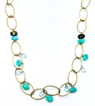 Gold Filled Briolette Sky Blue Topaz Gemstone Green Stone Oval Loop Necklace - £50.46 GBP