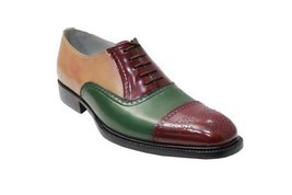 Multi Color Oxford Patina Brogue Cap Toe Real Leather Formal Dress Official Shoe - £111.90 GBP