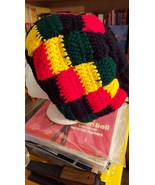 Rasta Checkerboard hand crocheted beanie - large, 10 1/2 inches deep, 11... - $27.44 CAD