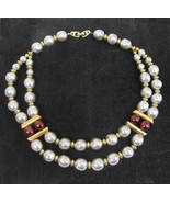 VTG Napier Faux Baroque Gray Red Pearl Gold Choker Necklace Worldly Temp... - £33.66 GBP