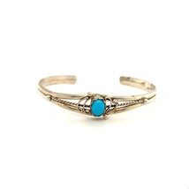 Vintage Sterling Signed S.N. Cabochon Turquoise Scroll Accent Cuff Bracelet sz 6 - £65.82 GBP