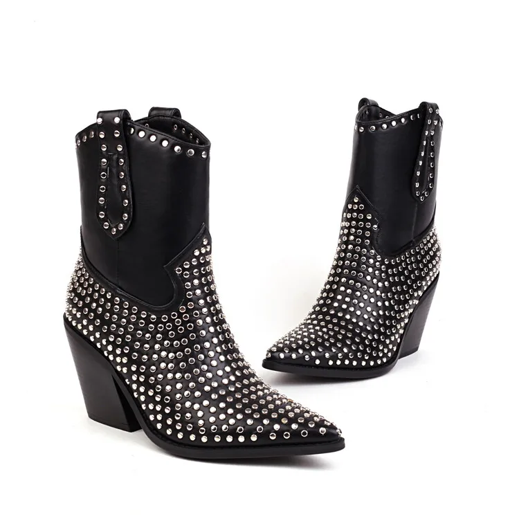 LeShion Of Chanmeb  Rivets Western Boots Women Thick Pointed Toe boy Boots girl  - $181.93