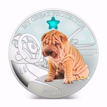 1 Oz Silver Coin 2013 $2 Fiji Dogs &amp; Cats - Great Protector w/ stone - Shar Pei - £74.92 GBP