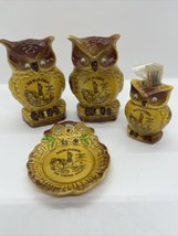 Vintage Owl Salt Pepper Toothpick Jar &amp; Spoonrest NEW YORK Souvenir Goog... - $26.64