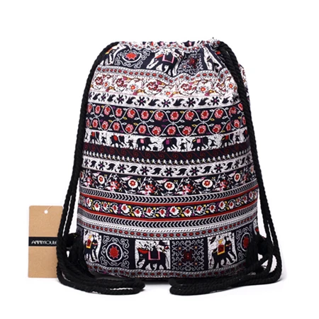 Annmouler Women Backpa Large Capacity  Bag Bohemian Style Tribal Drawstring Ruac - £61.60 GBP