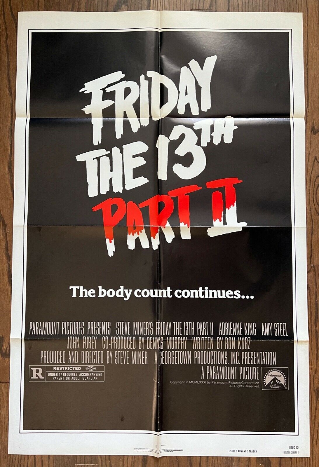 *FRIDAY THE 13TH PART II (1981) 1 Sheet Advance Teaser Poster VF- - $125.00