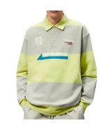Zara x Rhuigi Green Yellow Gray Embroidered Striped Rugby Polo Shirt size L - $24.29