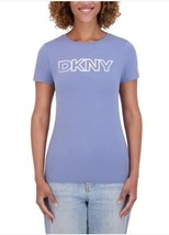 DKNY Womens T-Shirt Blue Short Cap Sleeves Crewneck Logo Relaxed Fit Lig... - $616.38 MXN
