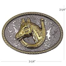 Horse Bust in Horseshoe Design Belt Buckle Silver Gold Western Cowboy Cowgirl  image 2