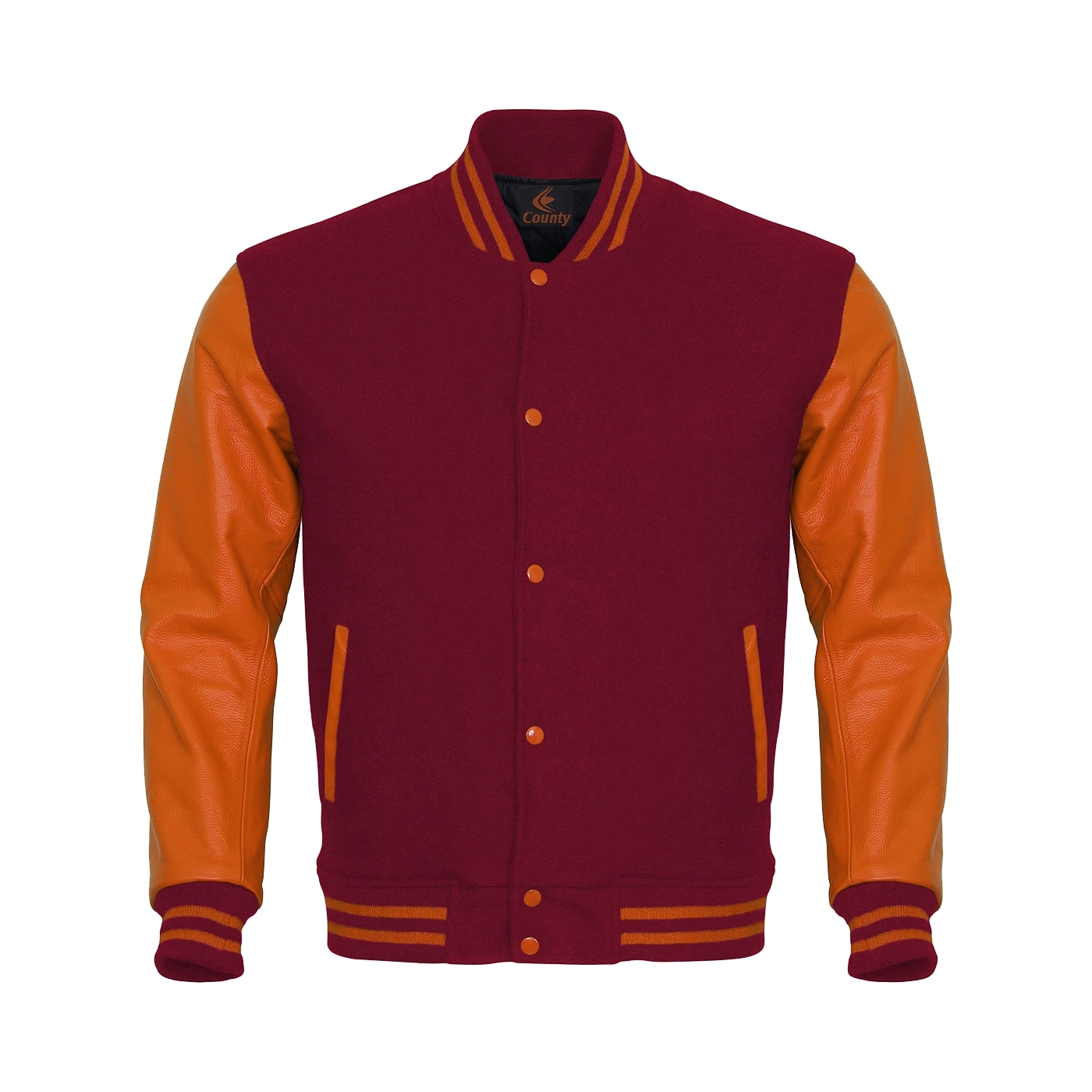 Varsity Jacket Letterman Jacket Maroon Body Orange Leather Sleeves