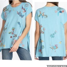 Johnny Was NWT Zoe Relaxed Embroidered Short Sleeve Tee Shirt Blue Green... - $88.54