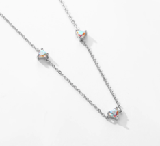 Luxury 925 Sterling Silver Rainbow Fire Zirconia Hearts Chain Link Choker - £27.06 GBP+