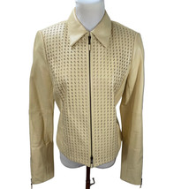 Worth Woven Perforated Front Chamois Color Zip Leather Jacket Sz S - 6 P... - £54.91 GBP