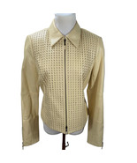 Worth Woven Perforated Front Chamois Color Zip Leather Jacket Sz S - 6 P... - £55.03 GBP