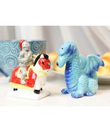 Ceramic Saint George The Knight And Blue Dragon Salt Pepper Shakers Figu... - $23.23 CAD