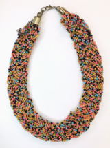 Multicolor Collar Style Braided Seed Bead Necklace Colorful Chunky - £20.09 GBP