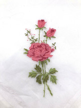 Vtg 1940s Handkerchief Embroidered Pink Roses Floral Pin Up Romantic Han... - $295.54 MXN