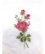 Vtg 1940s Handkerchief Embroidered Pink Roses Floral Pin Up Romantic Han... - €13,44 EUR