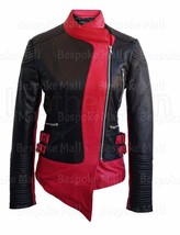 New Woman&#39;s Handmade Red Black Unique Brando Cowhide Soft Leather Jacket... - $167.39+