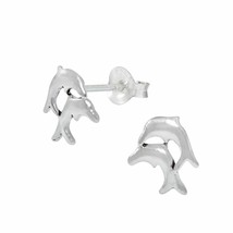 Dolphin Stud Earrings Silver - £7.98 GBP