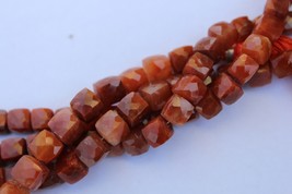 Natural, 8 inch long strand faceted Red Quartz cube beads, 8--9 mm app, red gems - £23.97 GBP