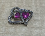 Beautiful Sterling Silver Double Heart Pink Stone Charm Pendant - $14.85
